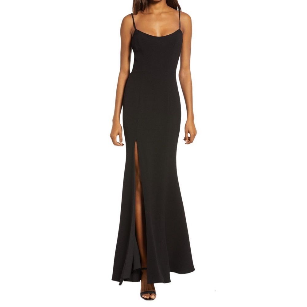 Dress the Population Jolene Slit Front Crepe Mermaid Gown